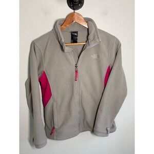 The North Face Girls Fleece Jacket Gray Pink Full Zip TKA 100 Size Large 14/16